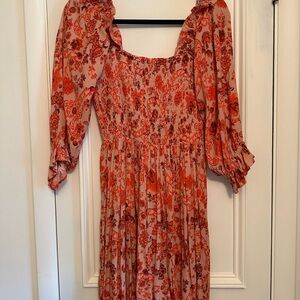 Nasty Gal Red Floral Long Sleeve Dress
